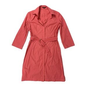 Hugo Boss Hot Pink Coral Collared Belted Shirt Dress